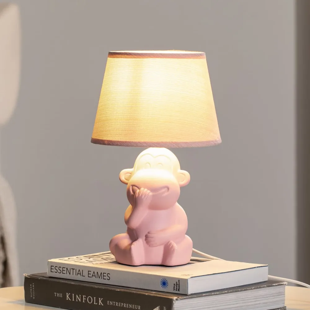ONLI Bordlamper>Monkey bordlampe, pink, keramik, 28 cm høj, E14