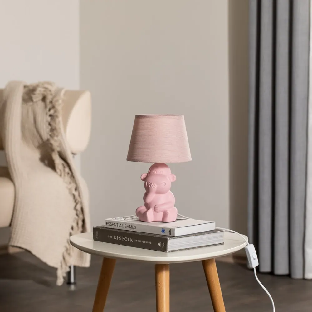 ONLI Bordlamper>Monkey bordlampe, pink, keramik, 28 cm høj, E14