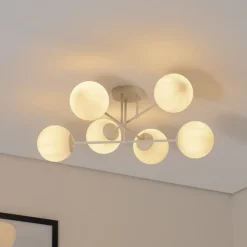 HELAM Moon loftlampe, 87 cm, 6 lyskilder, sandfarvet, glas, E27