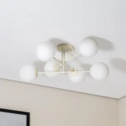 HELAM Moon loftlampe, 87 cm, 6 lyskilder, sandfarvet, glas, E27