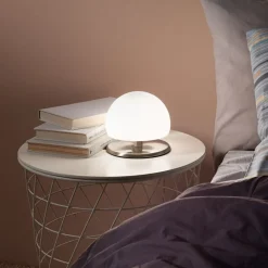 Morgana bordlampe, nikkel/hvid, touchdæmper, 3.000 K^Fabas Luce Hot