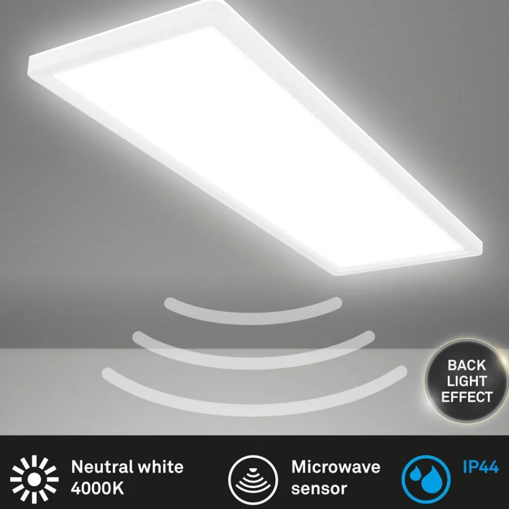 Briloner Move LED-panel, sensor, 58 x 20 cm, IP44, plast, hvid