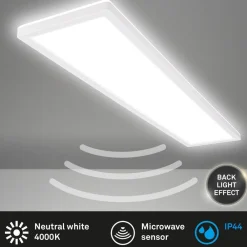 Briloner Move LED-panel, sensor, 98 x 20 cm, IP44, plast, hvid