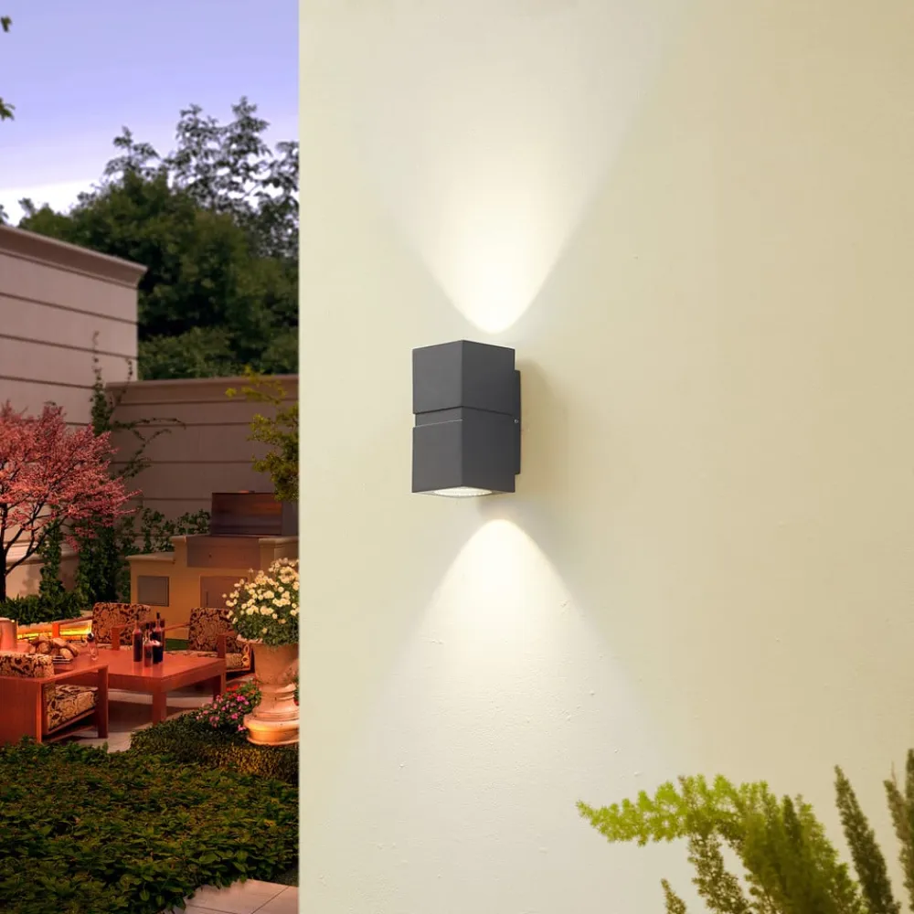 Lucande Væglamper>Mørkegrå LED udendørs væglampe Gabriela, 2-lys.