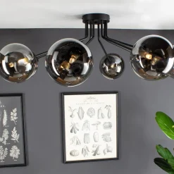 Eco-Light Neptun loftlampe, sort, 8 røgglaskugler