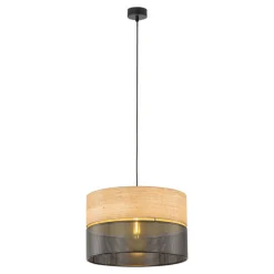 Nicol hængelampe, sort/træ-effekt, Ø 38 cm, 1-lys, 1 x E27^TK Lighting Clearance