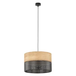 Nicol hængelampe, sort/træ-effekt, Ø 38 cm, 1-lys, 1 x E27^TK Lighting Clearance