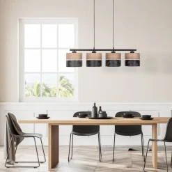 Nicol hængelampe, sort/træ-effekt, 94x20 cm 4-lys 4 x E27^TK Lighting Sale