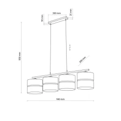 Nicol hængelampe, sort/træ-effekt, 94x20 cm 4-lys 4 x E27^TK Lighting Sale
