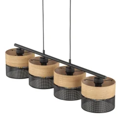 Nicol hængelampe, sort/træ-effekt, 94x20 cm 4-lys 4 x E27^TK Lighting Sale