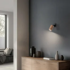 Nise væglampe, 1 lyskilde, sort stål, træ^Luminex Outlet