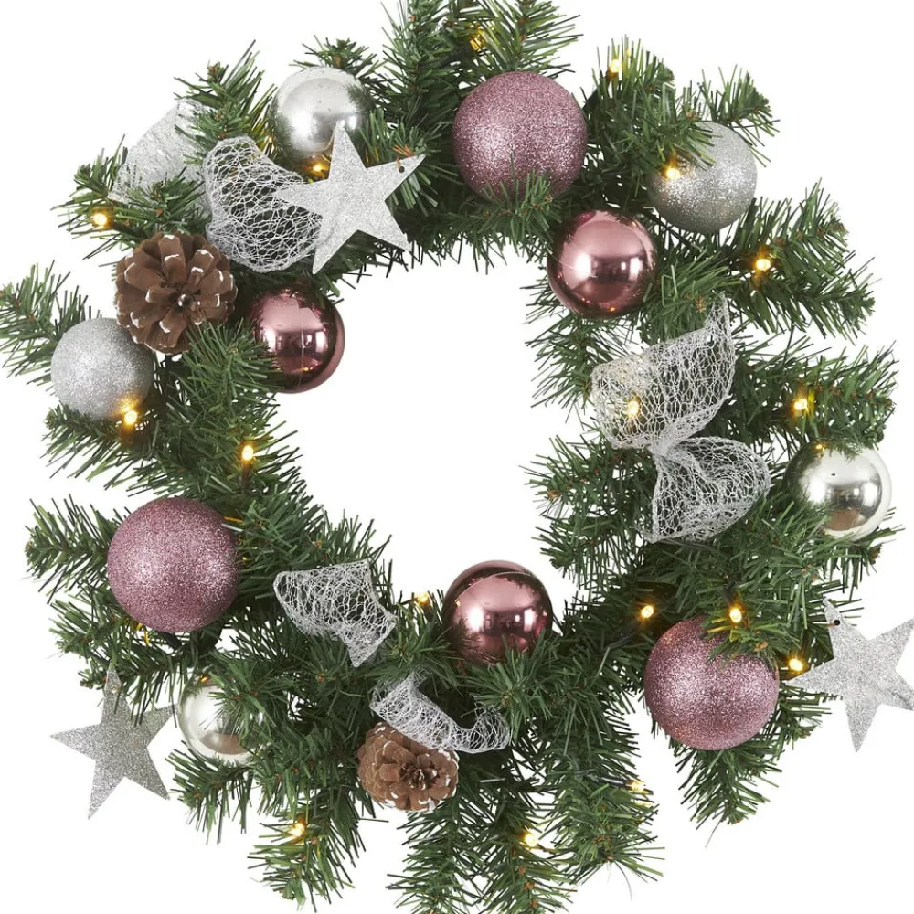 STAR TRADING Dekorationsbelysning|Julepynt>Noel LED-julekrans med sølv-/pinkfarvet dekoration