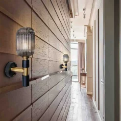 Schuller Valencia Væglamper>Norma væglampe, 42 cm, sort/messing, glas, E27