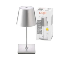 Sigor Nuindie mini LED genopladelig bordlampe, Easy Connect, sølv, dæmpbar.