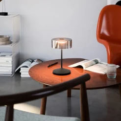 Numotion LED genopladelig bordlampe, sort, glas, IP54, dæmpbar^Sigor Best