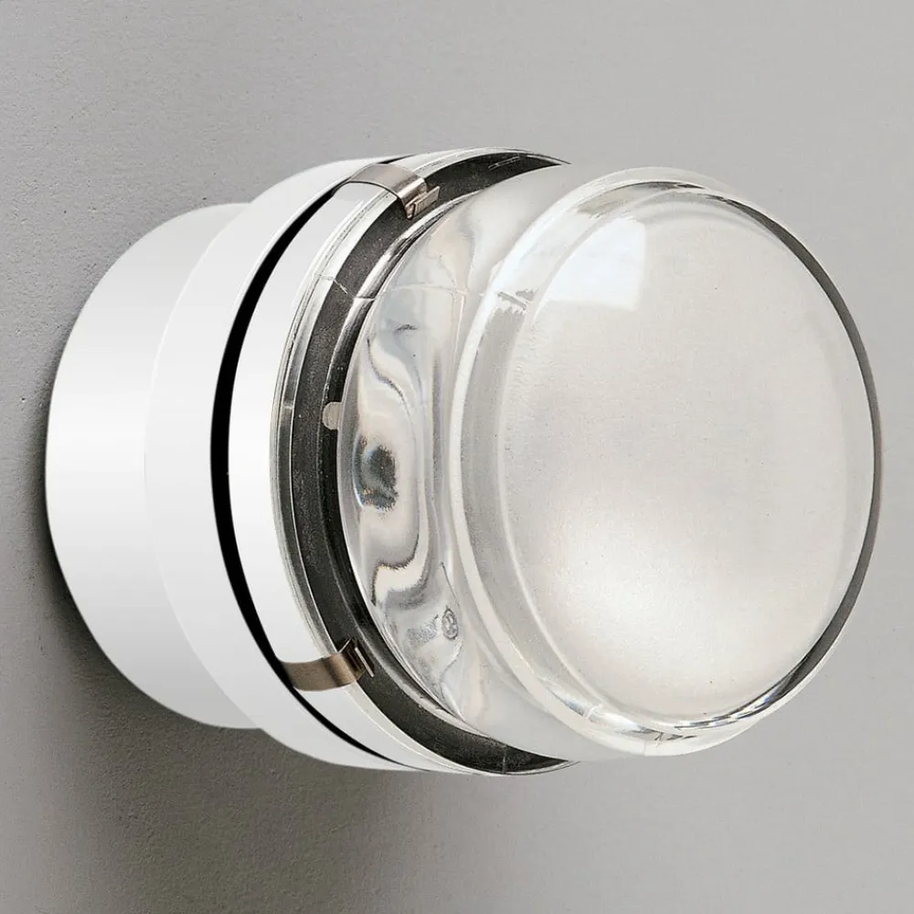 Oluce Fresnel - Væglampe med glaslinse IP44, hvid