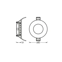OSRAM indbygget loftlampe med LED SLIM, Ø 9 cm, 6.500 K, hvid