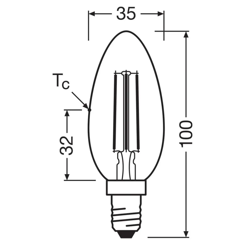 OSRAM Filament Pære>LED Candle Filament E14 2,2W 2700K 470lm 2-pak