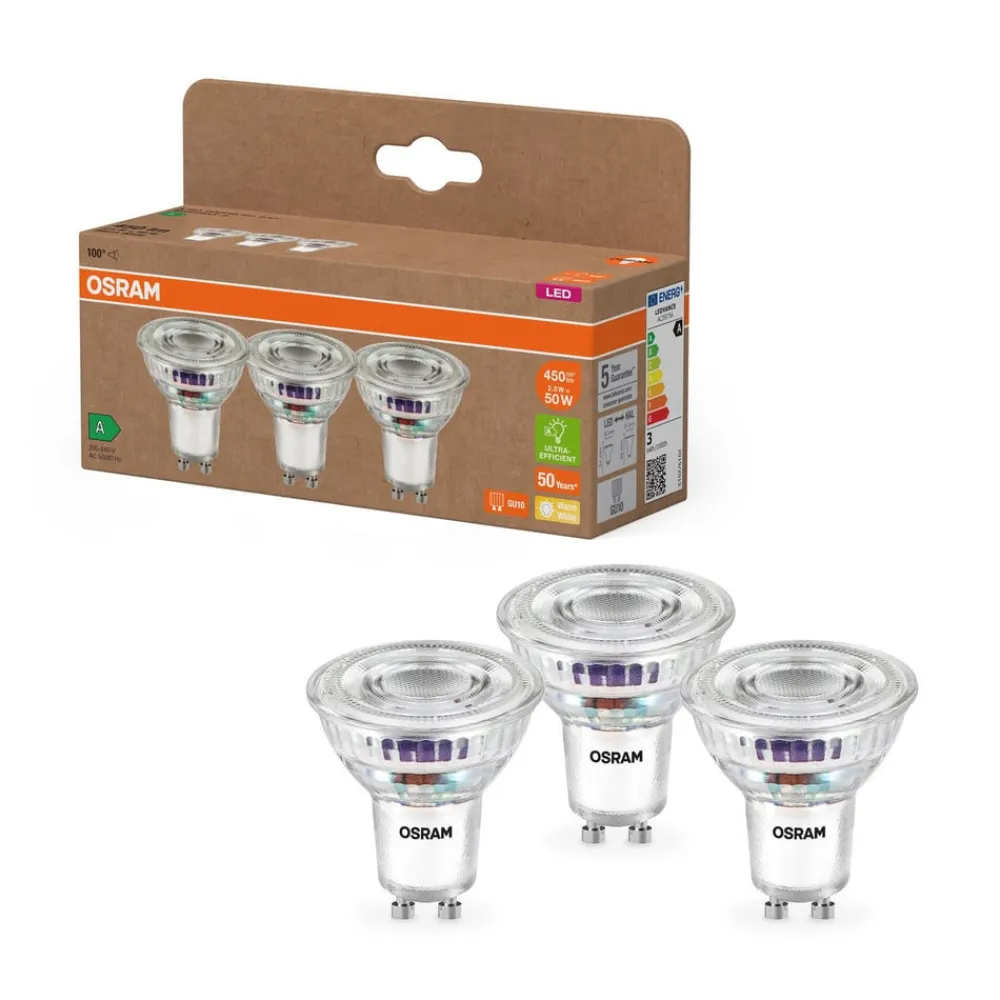 OSRAM Led Pærer>LED PAR16 reflektorpære GU10 2,5W 100° 2,700K 3-pak