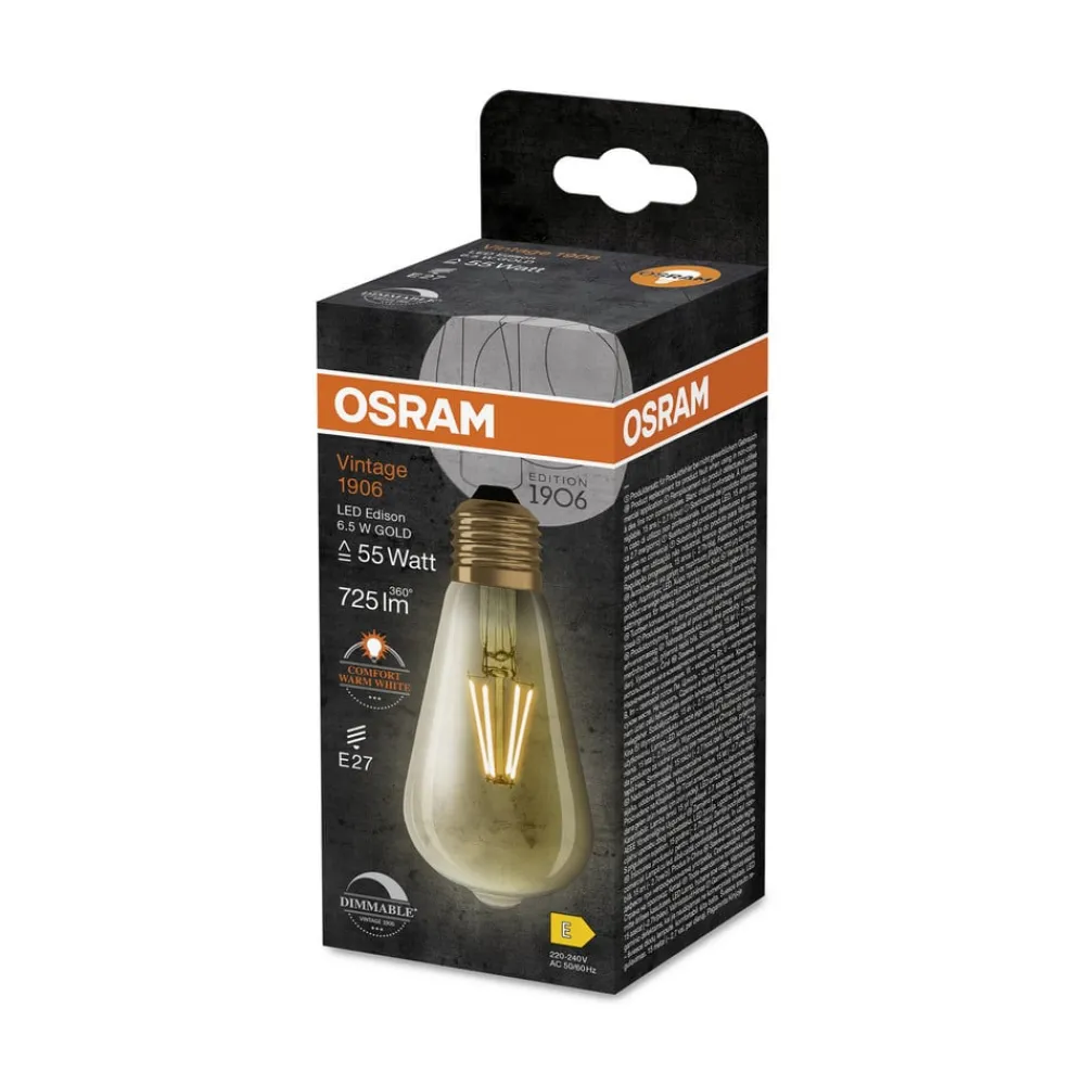 OSRAM LED Vintage 1906 Edison, guld, E27, 6,5 W, 824, dim.