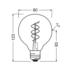 OSRAM Led Pærer>LED Vintage G80 E27 7,2W 927 Spiral Filament clear dæmpbar