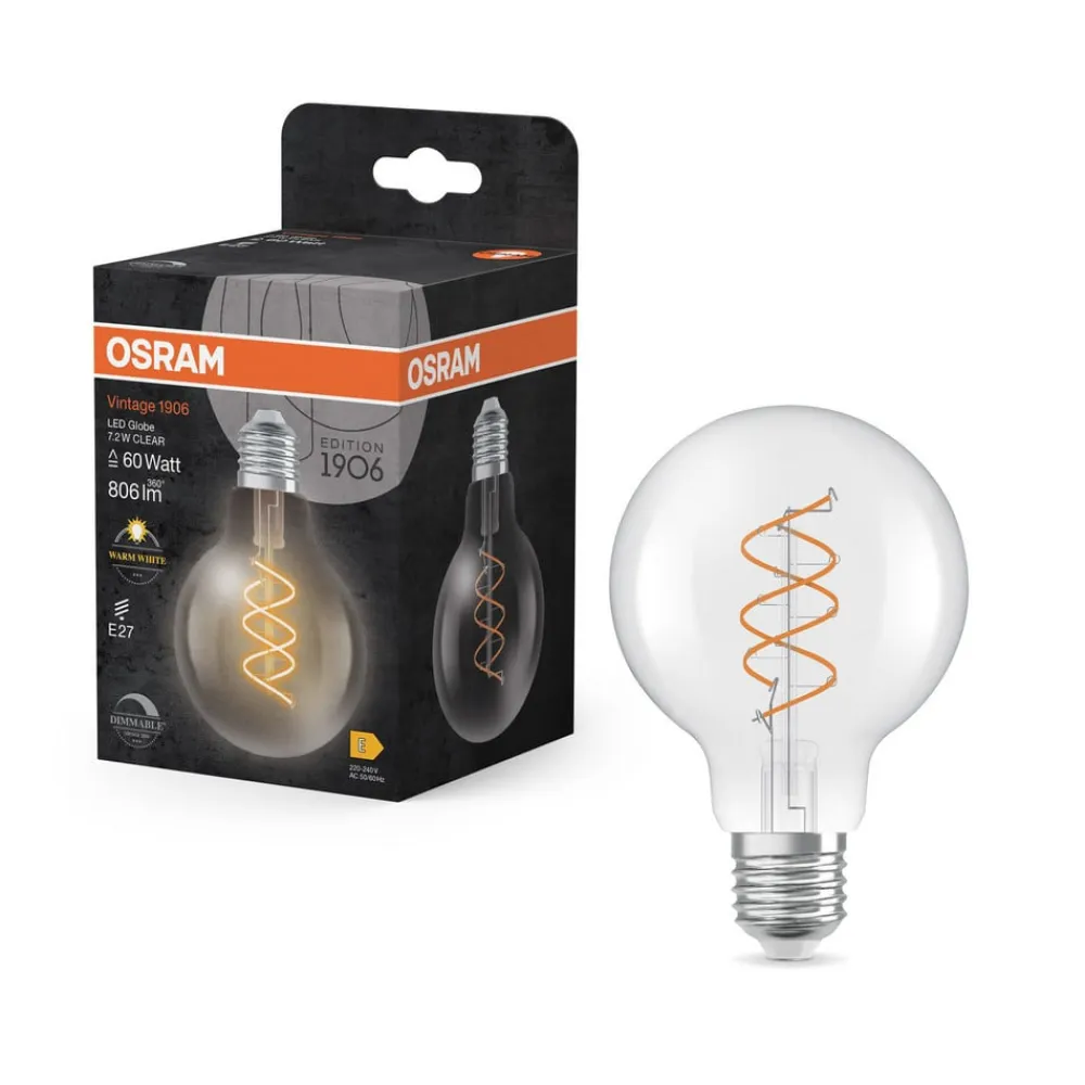 OSRAM Led Pærer>LED Vintage G80 E27 7,2W 927 Spiral Filament clear dæmpbar