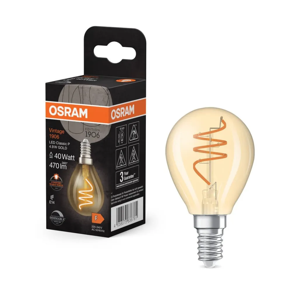 LED Vintage P40 E14 4,9W 922 Spiral Filament gold dæmpbar^OSRAM Clearance