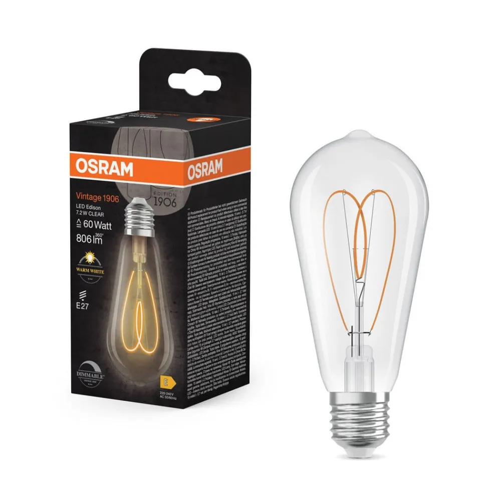 LED Vintage ST64 E27 7,2W 927 Heart Filament clear dæmpbar^OSRAM New