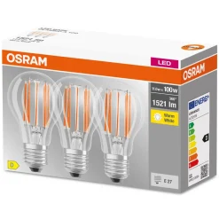 LED-filamentpære E27 Base 11 W 2.700 K 3 stk^OSRAM New