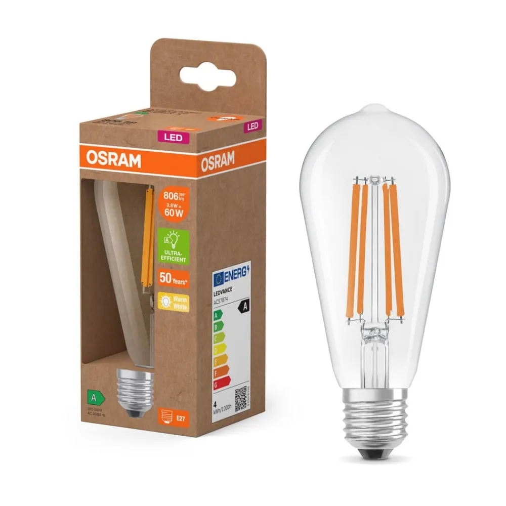 LED-filamentpære E27 3,8W Filament 2,700K^OSRAM Best