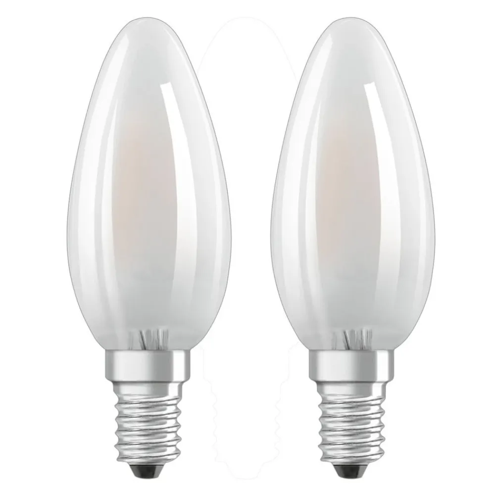 OSRAM Led Pærer>LED-kertepære E14 4W varmhvid, sæt med 2 stk