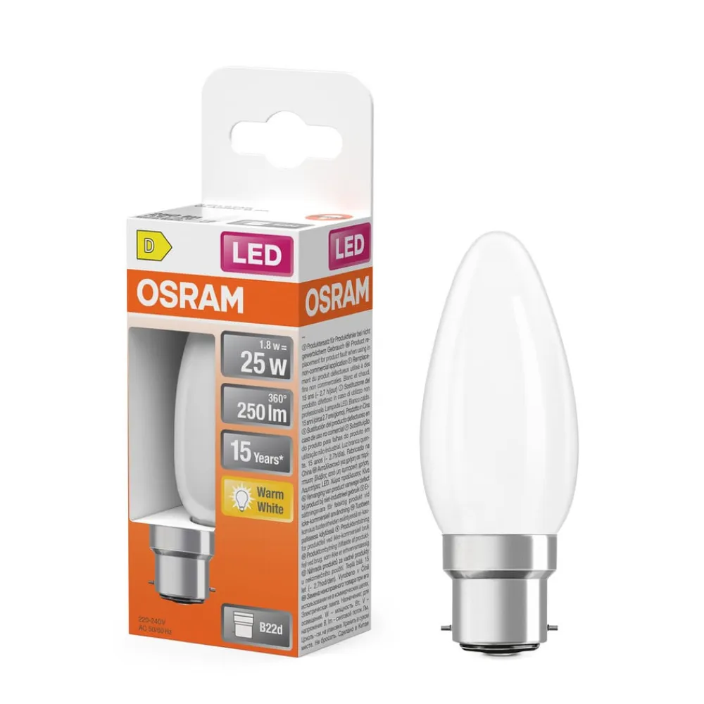 OSRAM Led Pærer>LED-pære, B22d, 1,8 W, mat, 2.700 K