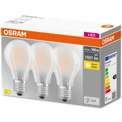 LED-pære E27 Base CL A 11 W 2.700 K mat 3 st^OSRAM