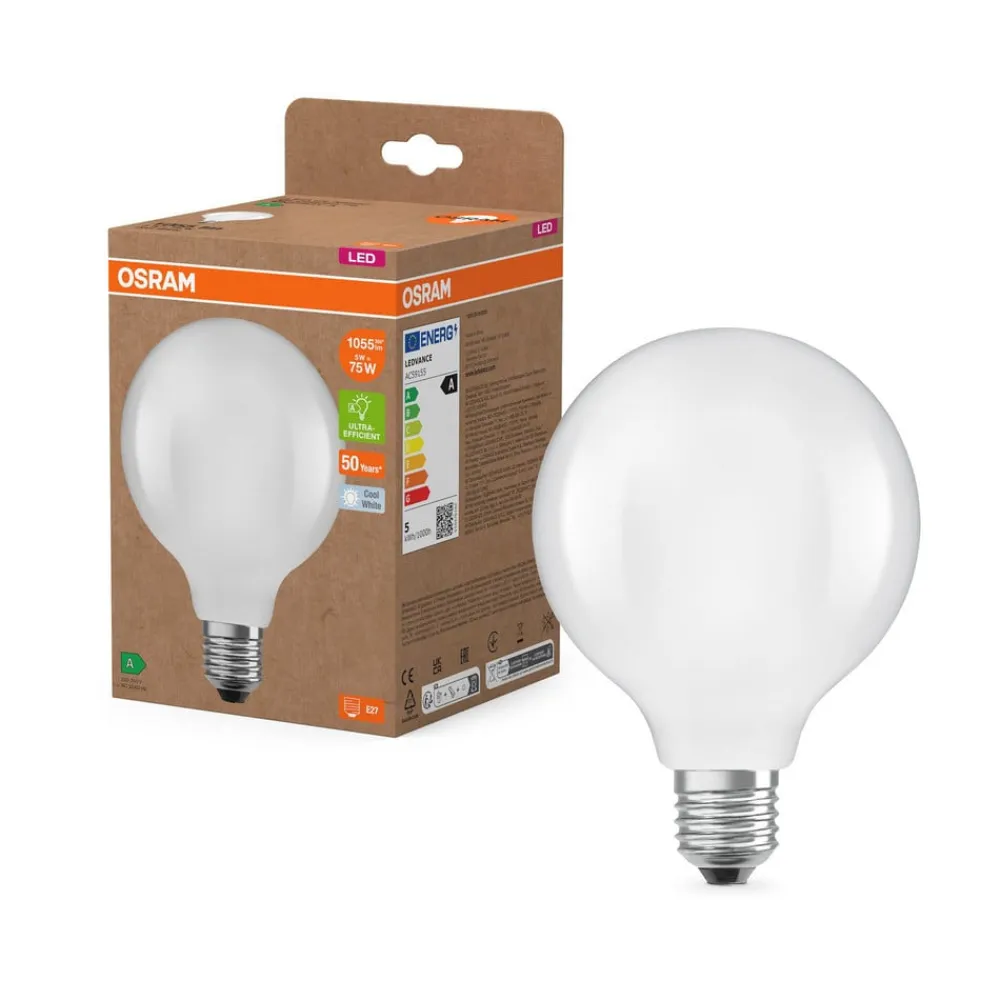 OSRAM Led Pærer>LED-pære Globe G95 E27 5W mat 4.000K