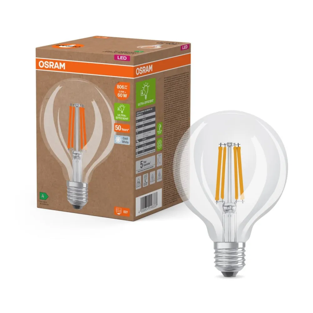 OSRAM Filament Pære|Led Pærer>LED-pære Globe G95 E27 3,8W Filament 4,000K