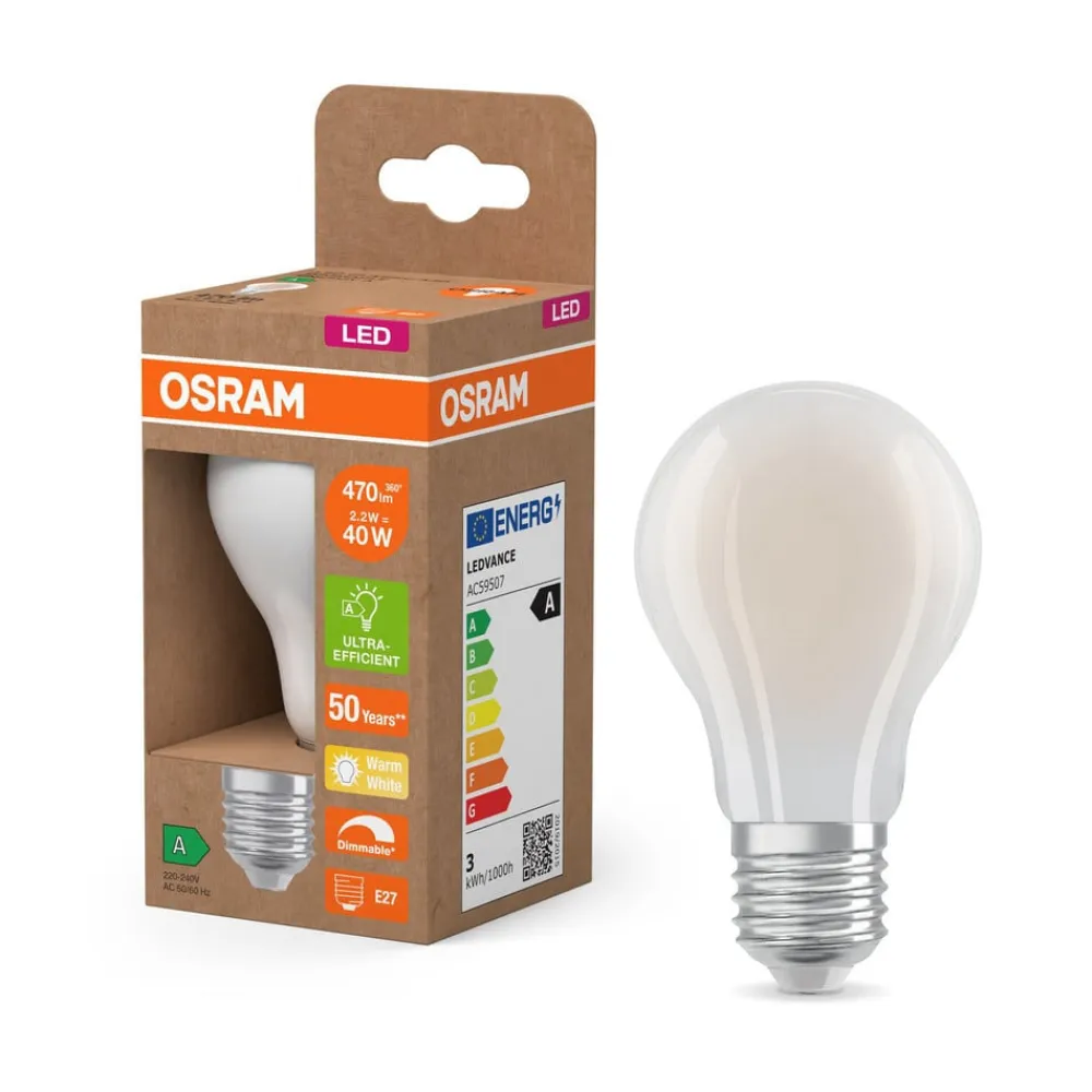OSRAM LED-pære mat E27 2,2W 2700K 470lm dæmpbar