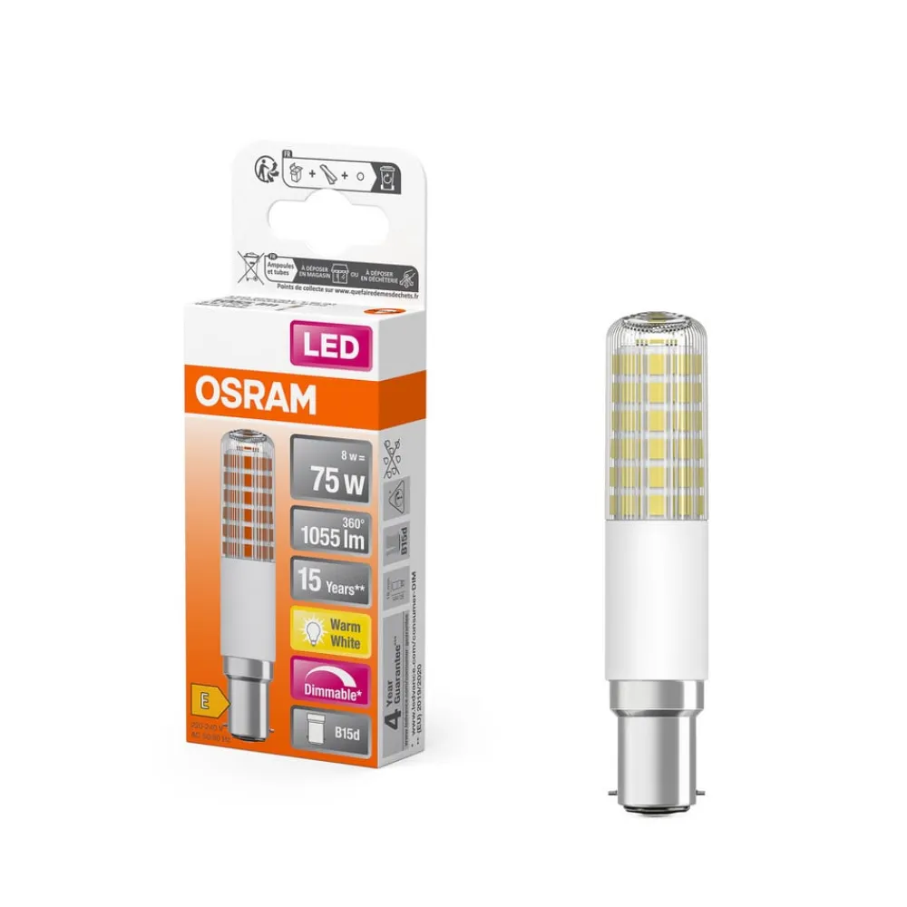 OSRAM LED-pære Special T, B15d, 8 W, 2.700 K, dæmpbar.