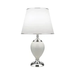 ORION Ovum bordlampe, hvid/krom, højde 48 cm, keramik/chintz