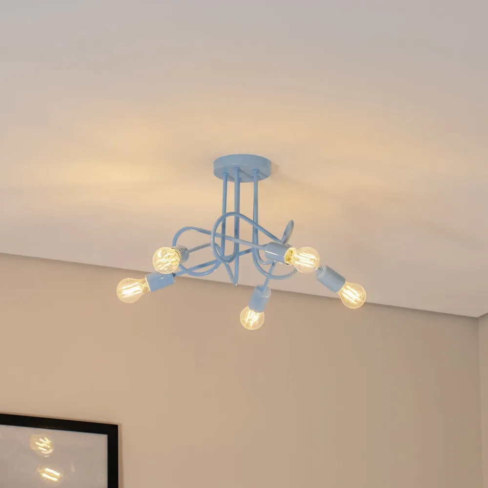 Børn HELAM Loftlamper>Oxford loftlampe, lyseblå, Ø 47 cm, metal, 5 lyskilder