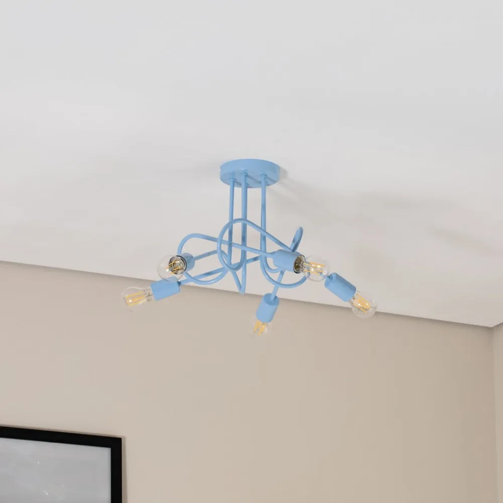 Børn HELAM Loftlamper>Oxford loftlampe, lyseblå, Ø 47 cm, metal, 5 lyskilder