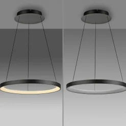 Paul Neuhaus LED-hængelampe Hoop, sort, Ø 57 cm, dæmpbar