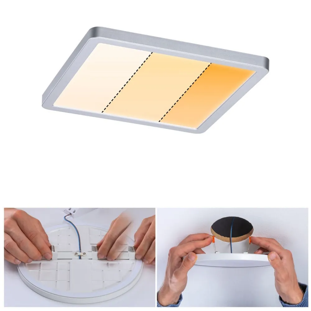 Paulmann Loftlamper|Indbygningsspots>Areo Panel dimtowarm, kantet, krom 17,5cm