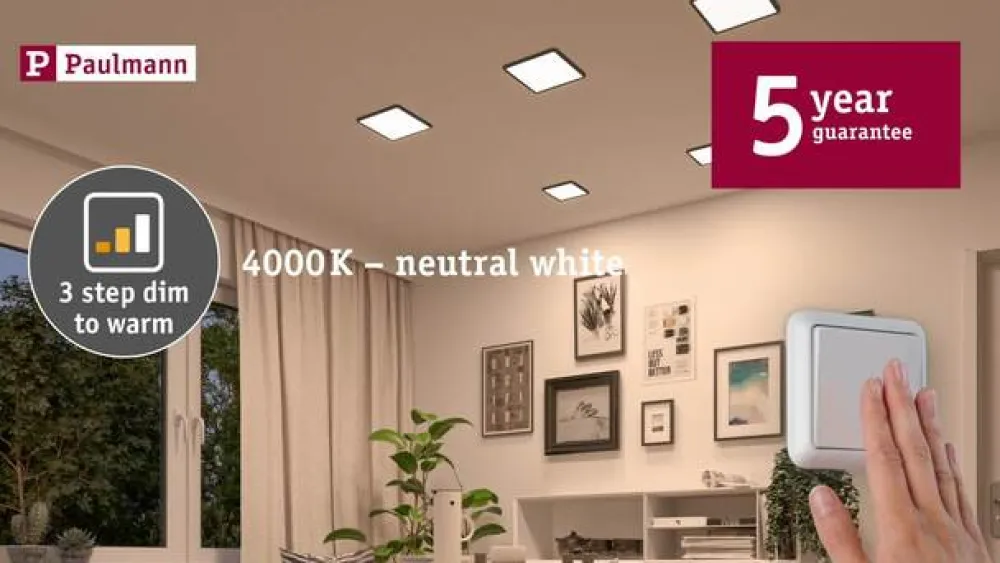 Paulmann Loftlamper|Indbygningsspots>Areo Panel dimtowarm, kantet, krom 17,5cm