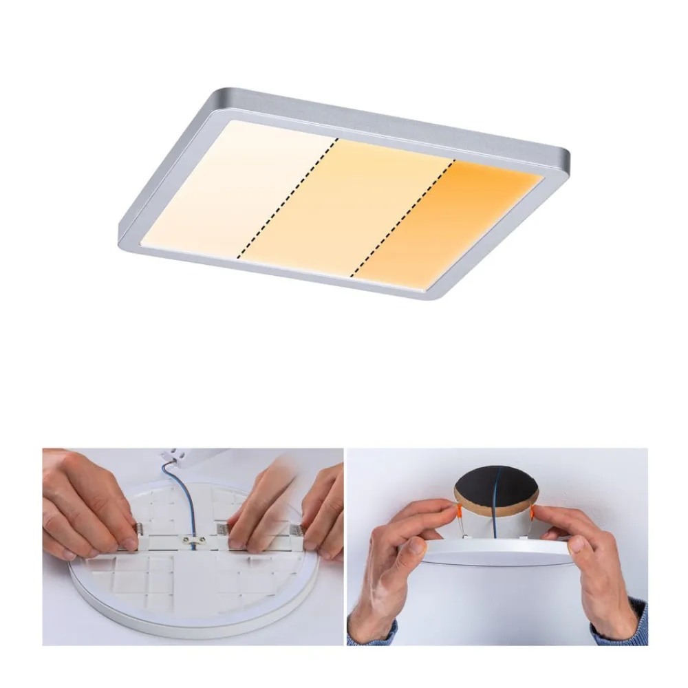 Paulmann Loftlamper|Indbygningsspots>Areo Panel dimtowarm, kantet, krom 17,5cm