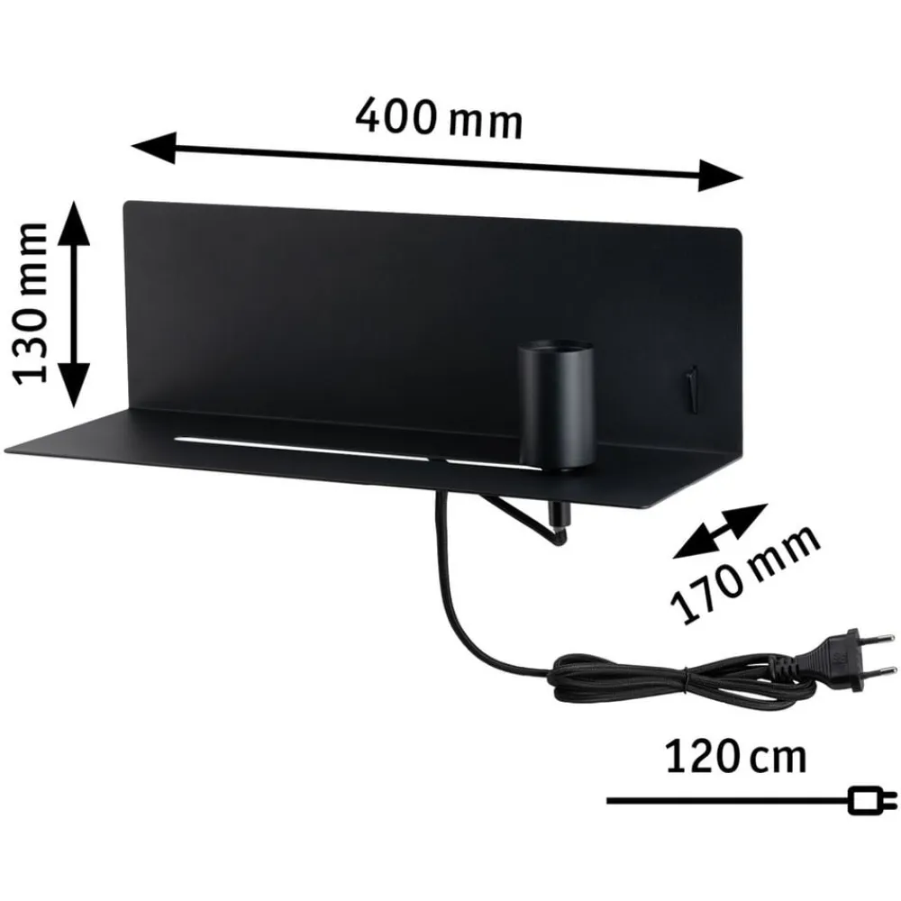 Paulmann Væglamper|Væglamper>Devara væglampe med hylde, sort