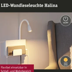 Halina USB LED-væglampe, fleksibel arm hvid^Paulmann New