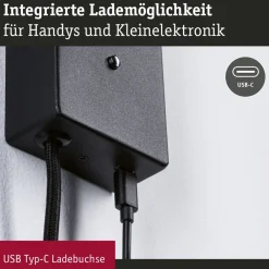 Paulmann Hulda USB LED-vægspot, dæmpbar, sort, afbryder