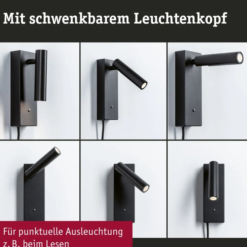 Paulmann Hulda USB LED-vægspot, dæmpbar, sort, afbryder