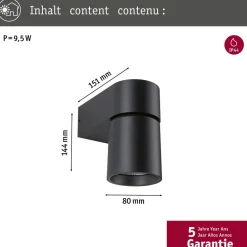 Paulmann LED udendørs væglampe Kimu, antracit, 3.000 K