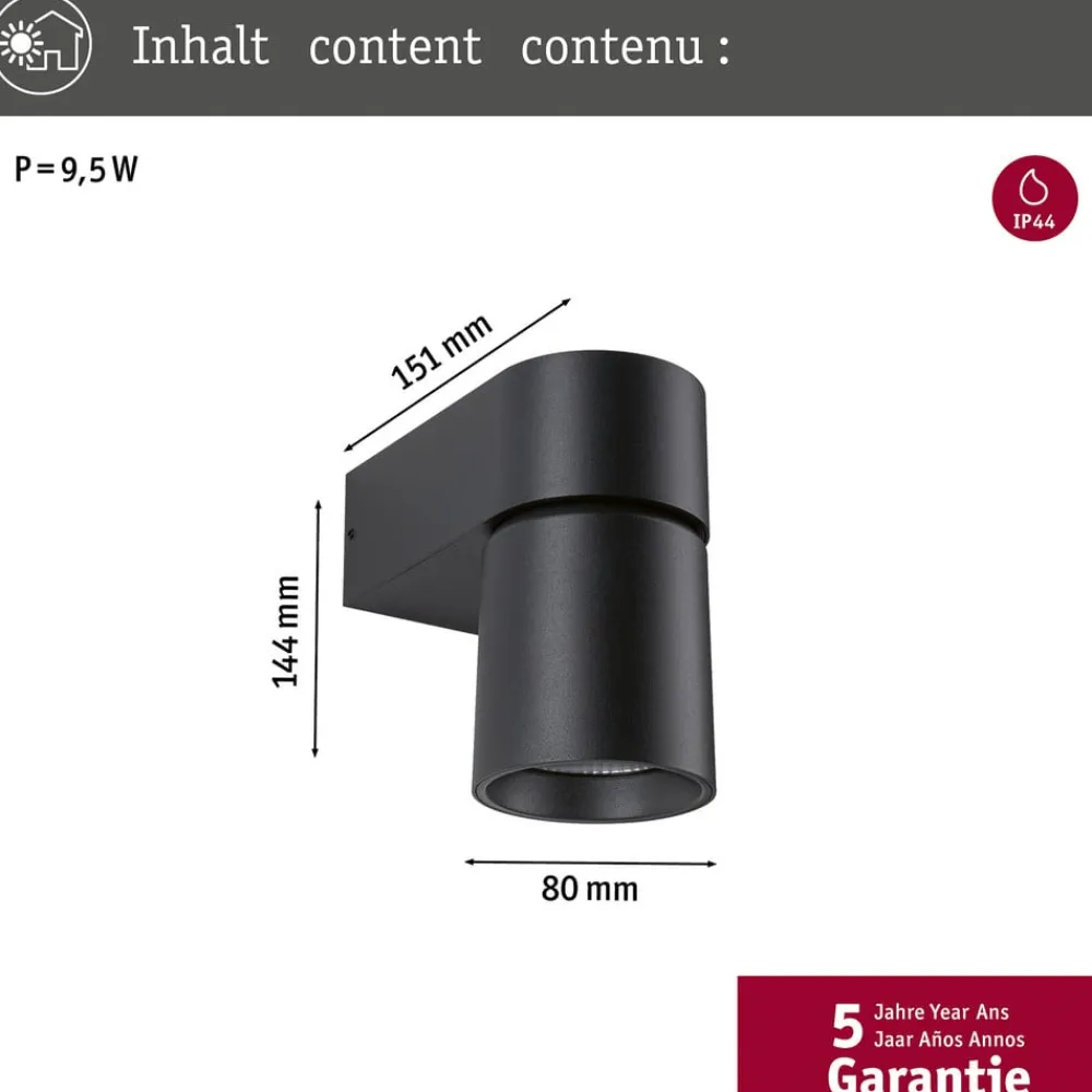 Paulmann LED udendørs væglampe Kimu, antracit, 3.000 K